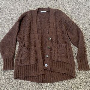 Arizona Jean Co Brown Cozy Long Cardigan Women’s Sweater Button Up and Fuzzy